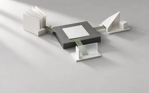 Paper guides and tool modules connected to a graphite work surface, illustrating project rules and tools.