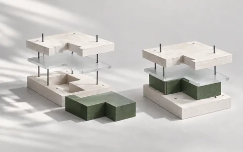 Two architectural assemblies side by side: one has a displaced component, and the other is precisely aligned.